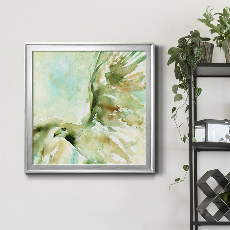 Prise de vol - Peinture sur toile encadrée, H 17,5 po x l 17,5 po x P 1,5 po, Encadrement argenté