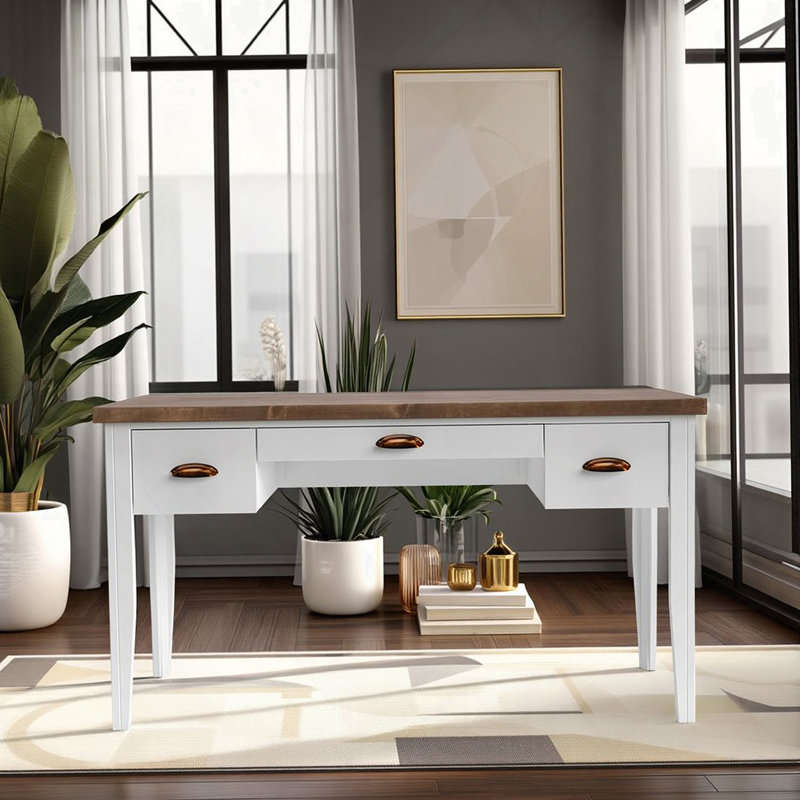 Bureau d'écriture Bridgevine Home, 53 po, sans assemblage, Jasmine Whitewash, Naturel / Blanc