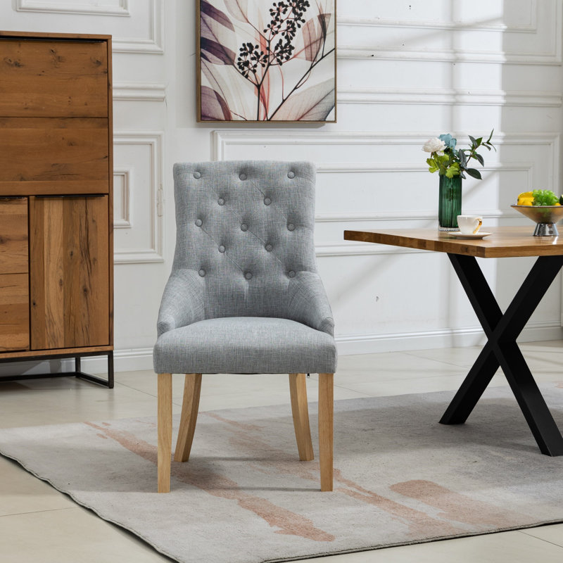 Ravenna 47cm H Linen Upholstered Full Back Dining Chair, Light Grey