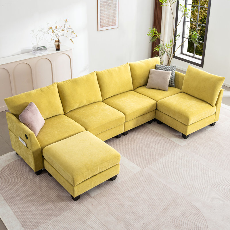Amold 124'' Sectional Sofa, 6-Seater L-shaped Modular Sofa, Living Room Comfortable Cloud Couch With Ottoman Storage