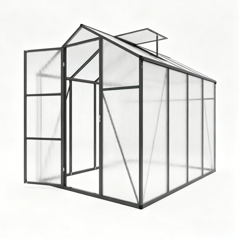 Serre de plain-pied pour l'extérieur, évent réglable et porte à charnière verrouillable, panneau en polycarbonate anti-UV de 4 mm avec structure en aluminium antirouille pour patio