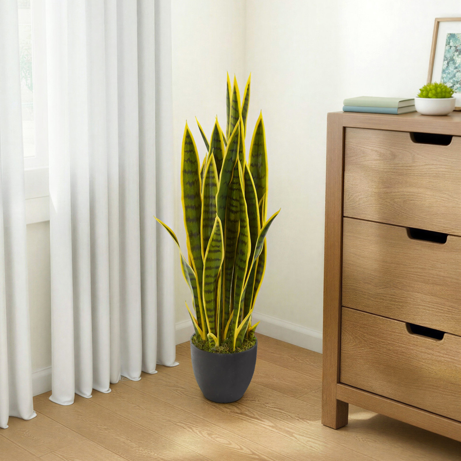 48" Plant in Pot, Green/Yellow, 33" H x 8" W x 8" D