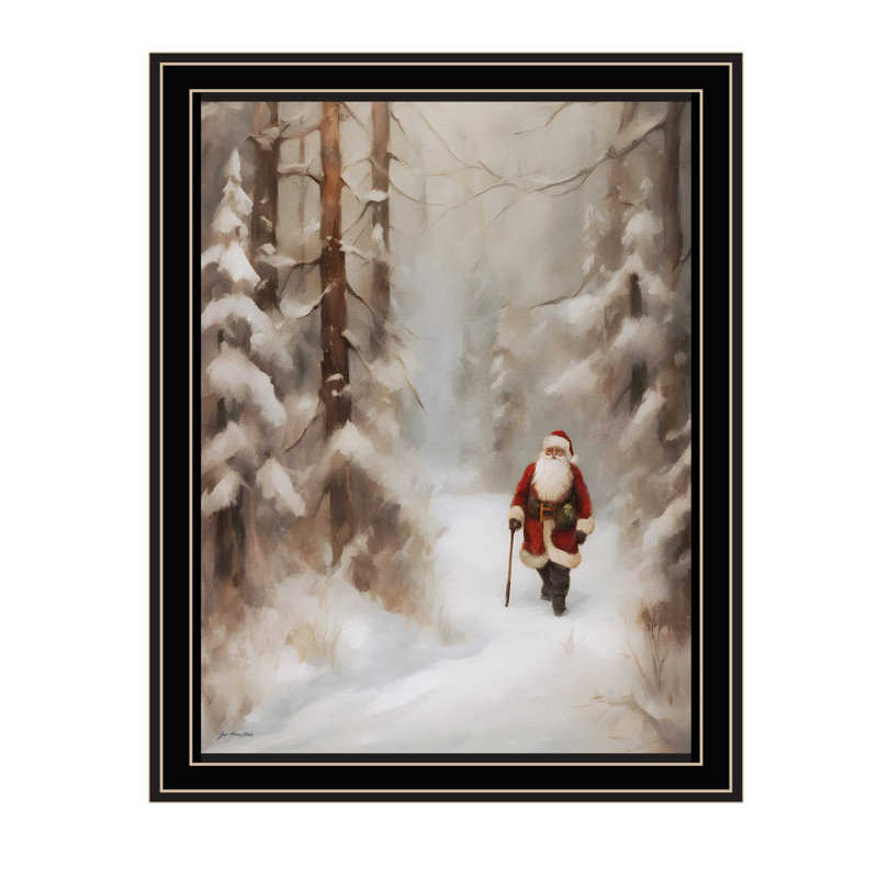 «Santa's Winter Stroll», art mural, impression des Fêtes pour le salon et la chambre à coucher | Idée de cadeau, Noir
