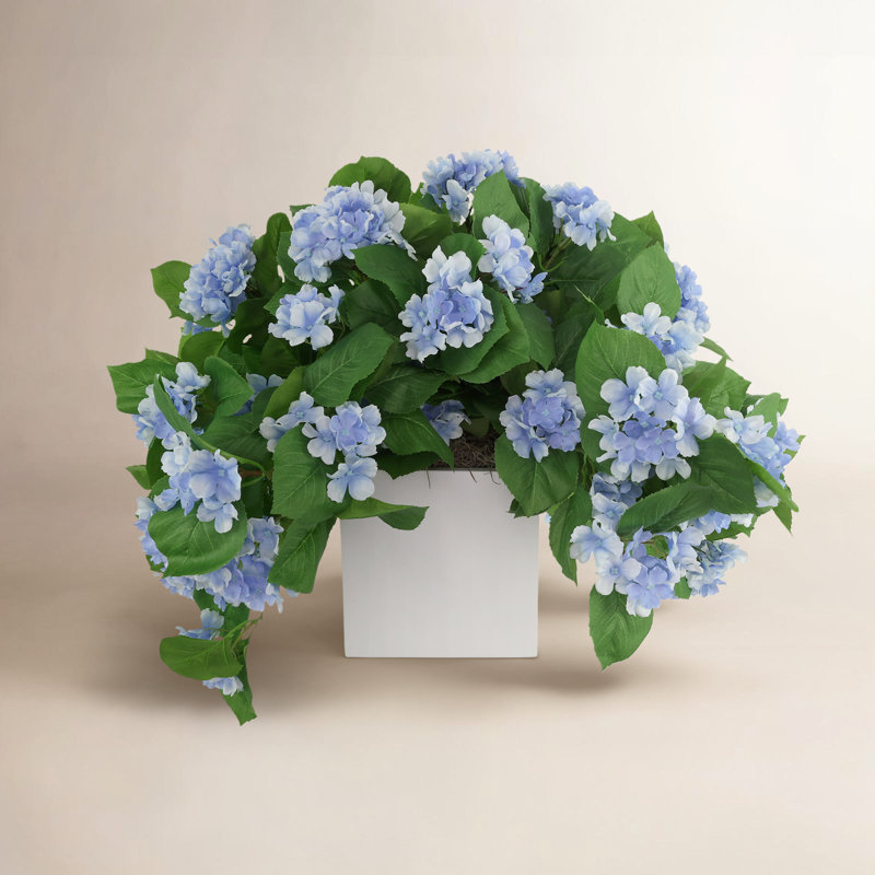 Outdoor UV Hydrangeas Arranged in Fiberstone Pot, Blue