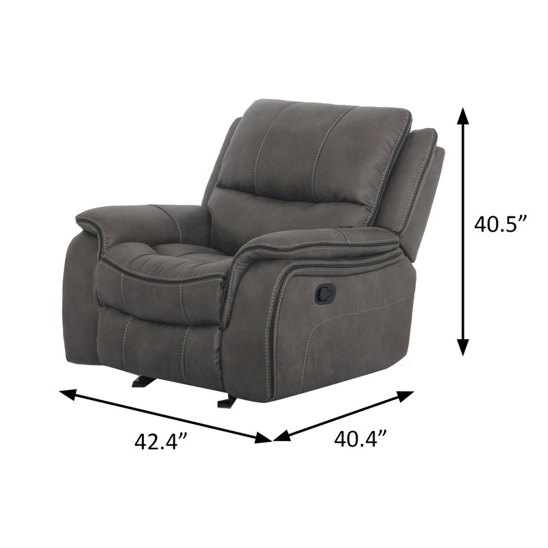 42.4" W Transitional Glider Recliner, Dark Gray, Dark Gray