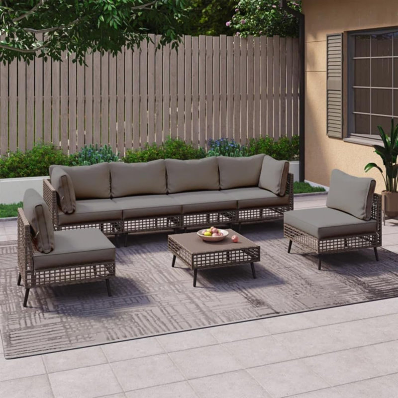  7-piece Outdoor Patio Conversation Set, Brown, Gray