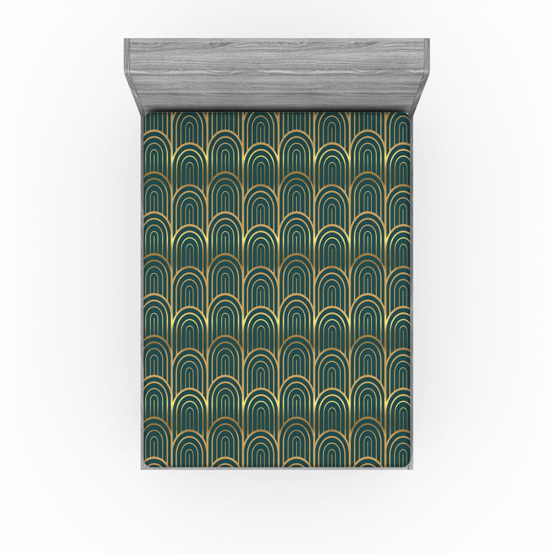 Drap-housse Ambesonne, Jaune terre pâle / motif géométrique bleu sarce, Drap-housse grand