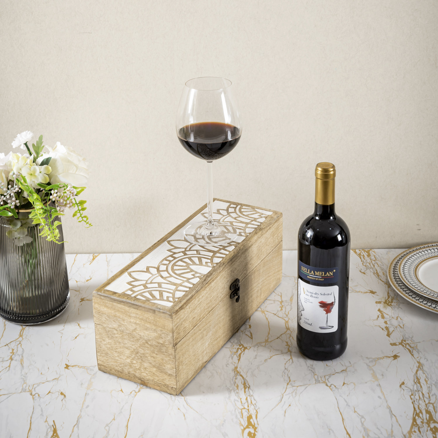 MyGift Embossed Design Wine Bottle Gift Box Carriers Wayfair Canada