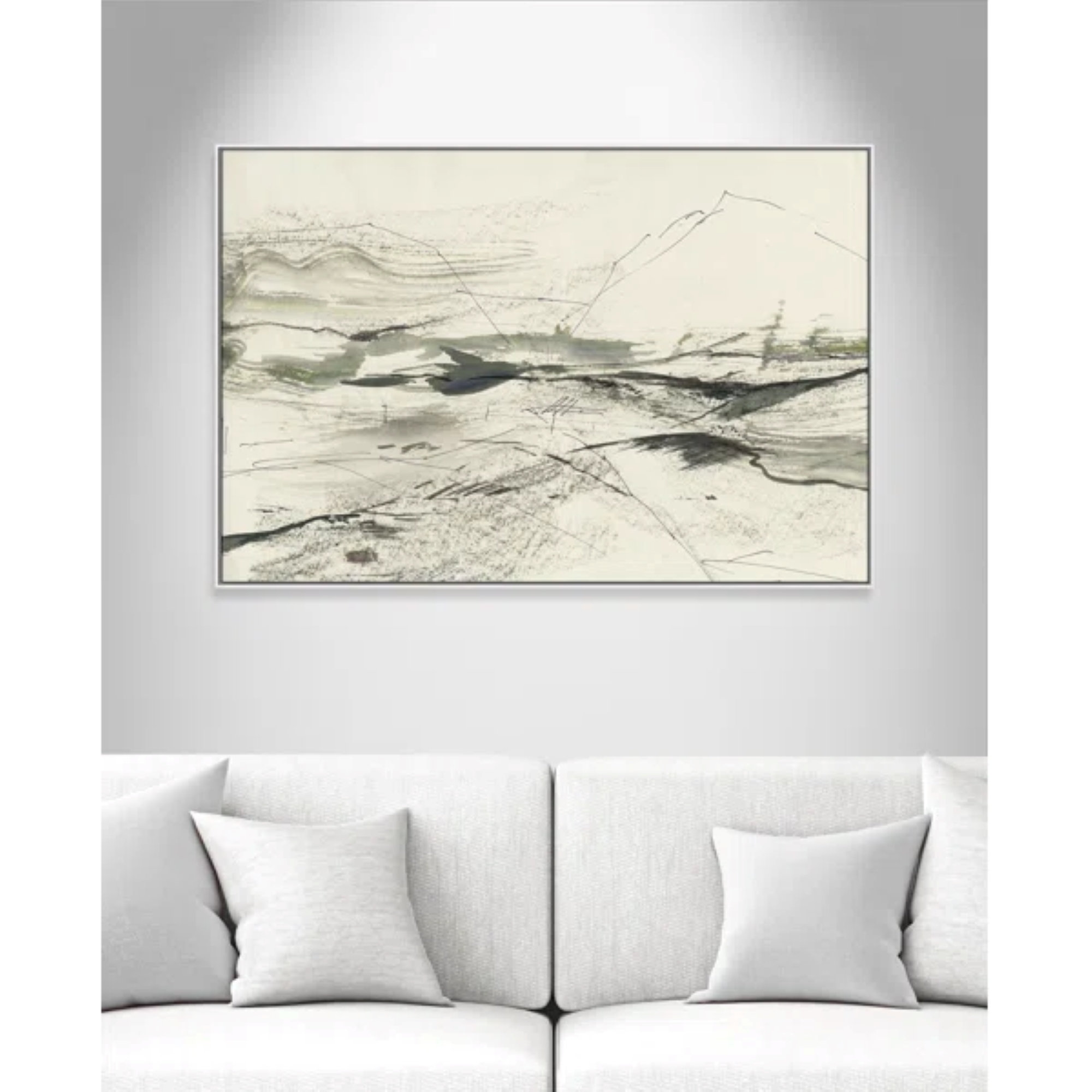 Green Sketches by PI Studio, White Floater Framed, 41.5" H x 61.5" W x 2" D, No Mat