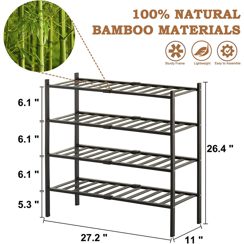 Yes Shoe Rack, 26.4'' H X 27.2'' W X 11'' D, Black