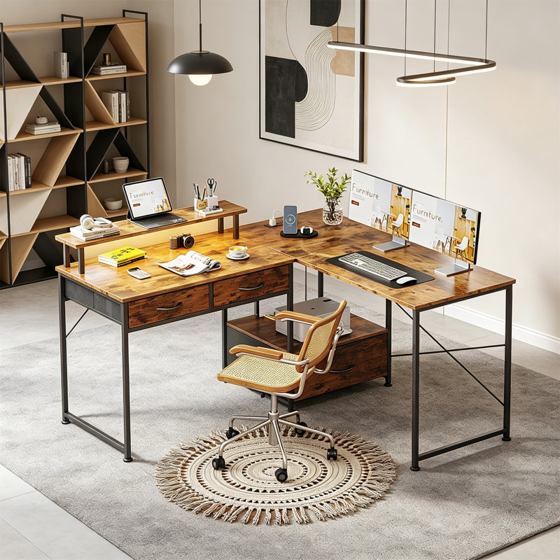 L-Shaped Metal Base Computer Desk