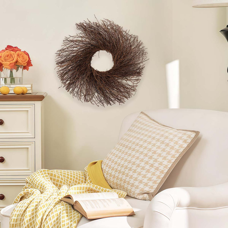 Base de couronne de vigne naturelle. Forme de brindille en rotin séché rustique 15,7 po pour bricolage. Décoration murale de porte d'entrée de ferme Boho. Fourniture florale de printemps et de la Saint-Patrick