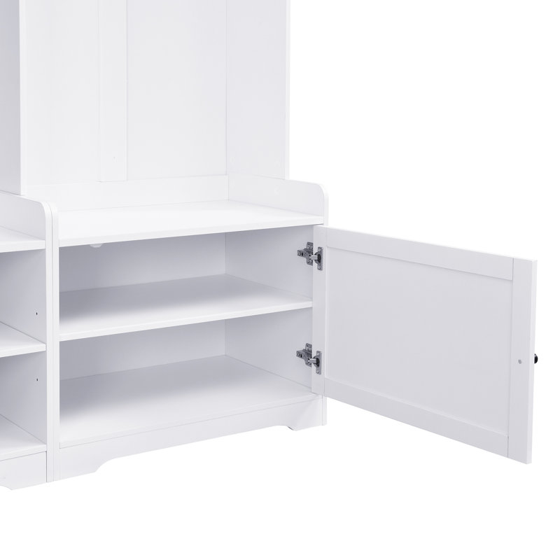 79.1''Wide Modern Hall Tree With Shoe Storage, 4-In-1 Entryway Bench With 8 Cubbies, White