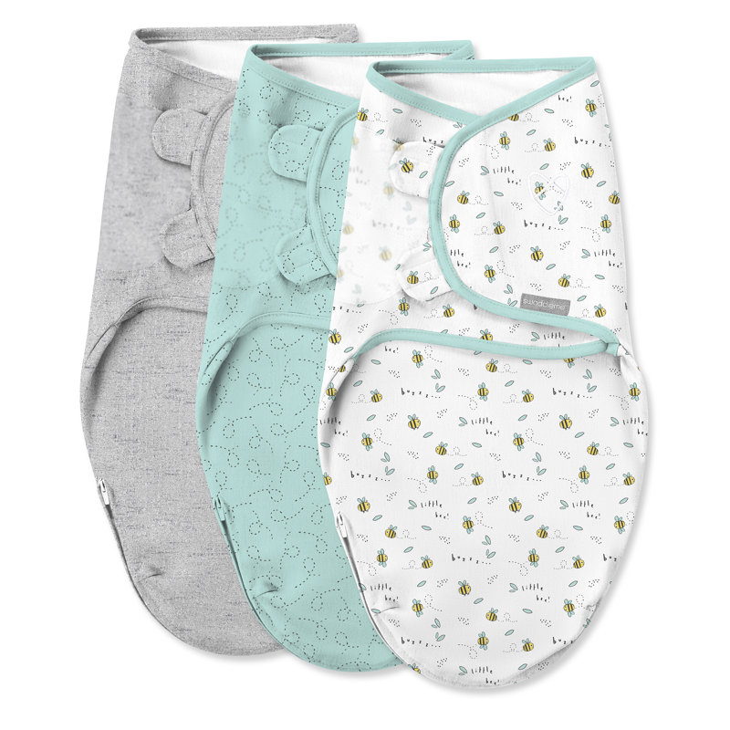 Swaddle SwaddleMe par Ingenuity Easy change pour bébé, taille 0-3 mois, 7 à 14 livres, fermeture à glissière facile à changer - étoiles filantes - petites abeilles