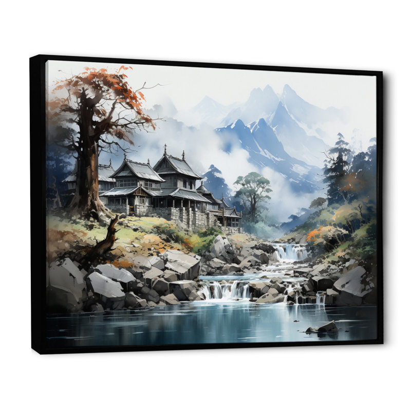 Bernest China Art Misty Mountain sur toile, H 34 po x l 44 po x P 1,5 po, Cadre flottant noir