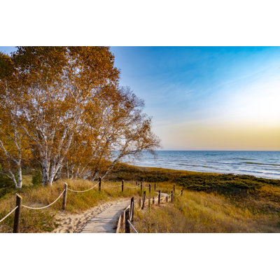 Collegedale Autumn At Lake Michigan - Wrapped Canvas Print