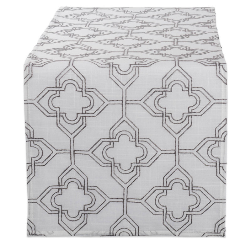 Higden Embroidered Lattice Table Runner, Off White