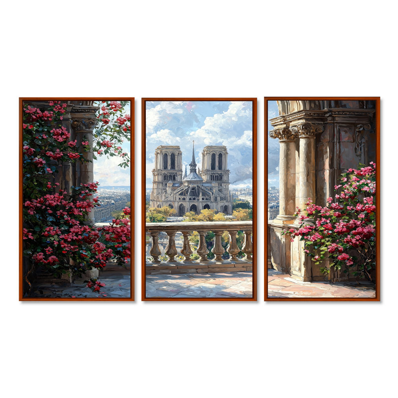 Rouge, élégance parisienne, cathédrale Notre-Dame, Toile avec cadre flottant brun, H 28 po x l 36 po x P 1 po
