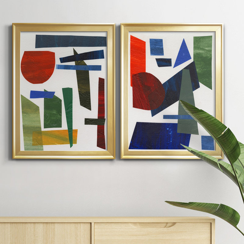 «Colorful Shapes II», reproduction encadrée de qualité supérieure - prête à être accrochée, Or, H 30,5 po x l 45 po x P 1 po