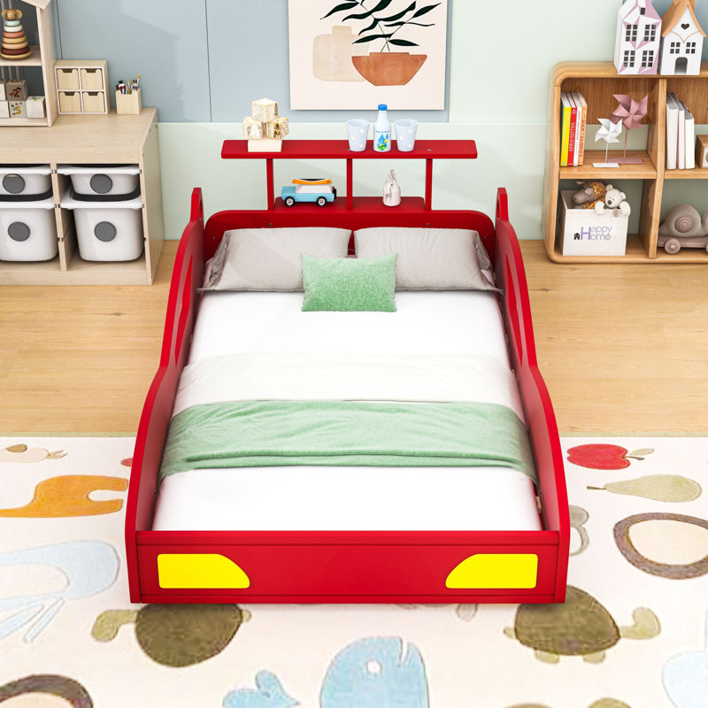 Twin Wooden Race Car Bed, Red/Yellow