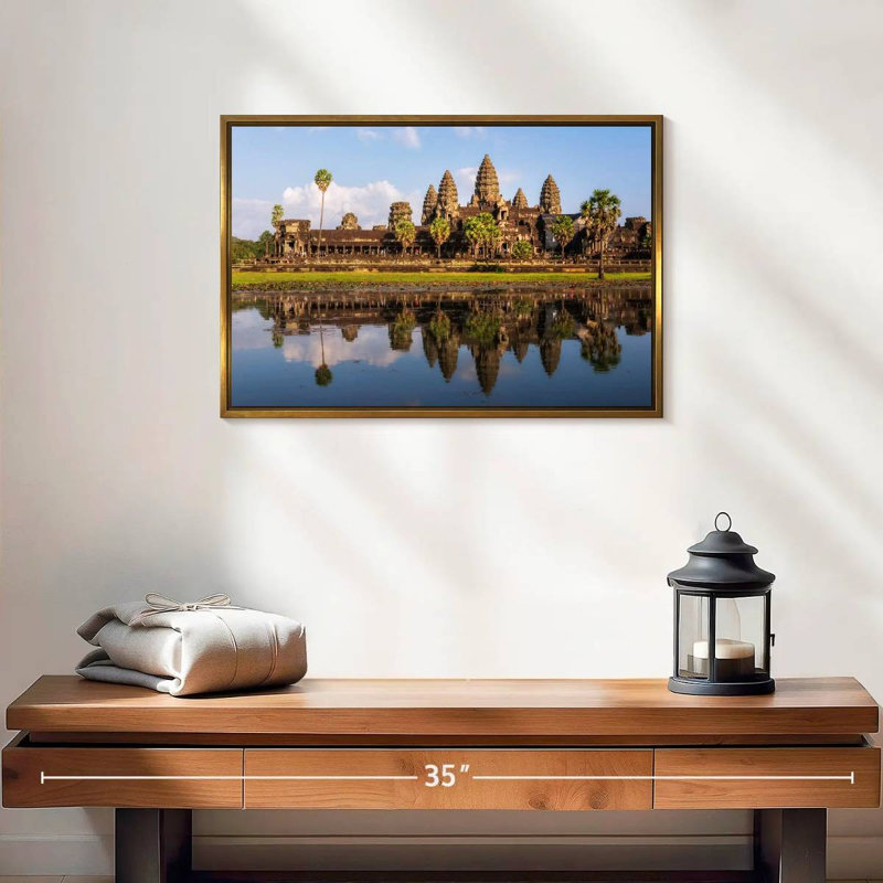 Angkor Wat Reflection, 19" X 13", Floating Frame Gold