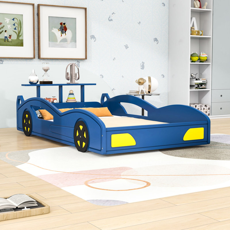 Twin Wooden Race Car Bed, Blue/Yellow