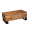 Table basse rectangulaire relevable, style américain traditionnel, bois de manguier massif, finition polie brune, piètement traîneau, grand espace de rangement, profondeur 109 cm, largeur 61 cm, hauteur 41 cm, poids 42,5 kg
