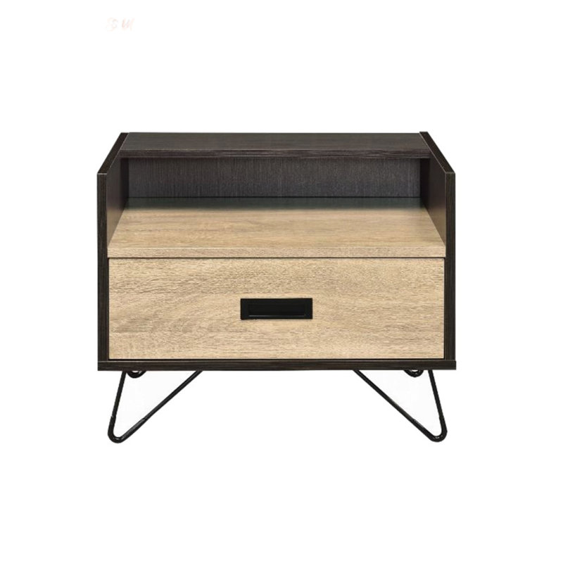 Table de chevet industrielle moderne à un tiroir avec compartiment ouvert, parfaite pour le rangement élégant et fonctionnel de la chambre à coucher
