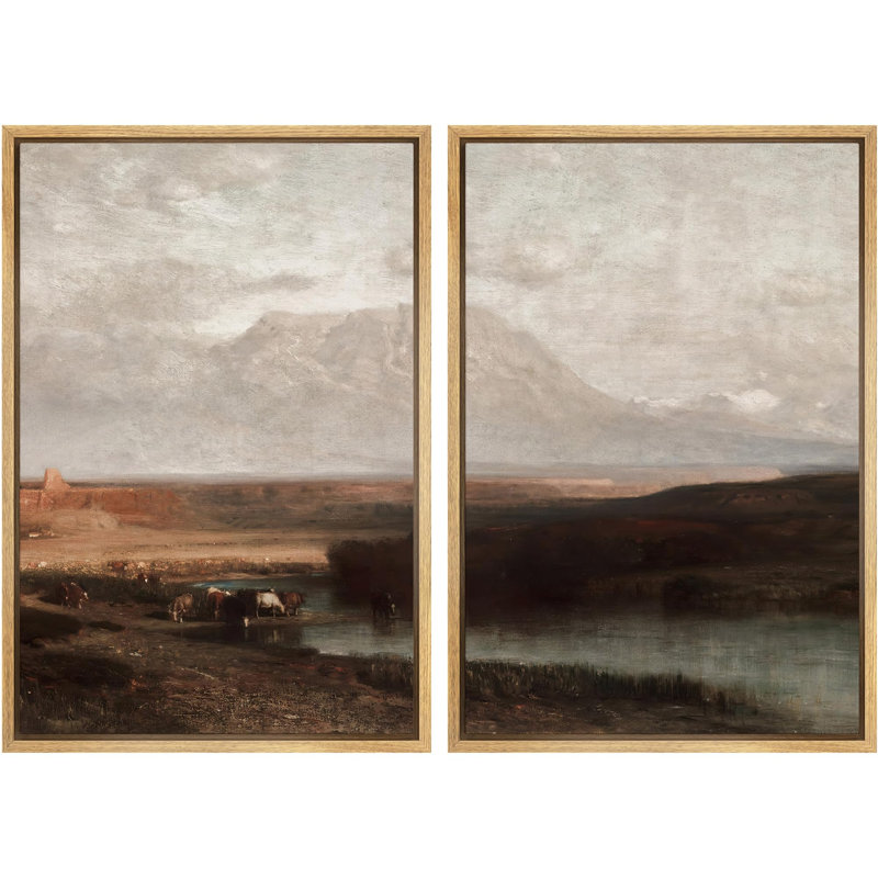 «Mountain Tranquility Rustic Pasture», 2 pièces sur toile, Naturel, H 24 po x l 32 po