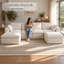 Canapé modulaire à six places en lin avec méridienne double et repose-pieds, beige-1826425121