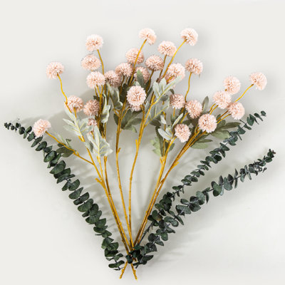 6 fleurs en soie artificielle + 3 eucalyptus, chrysanthèmes artificiels avec tiges pour la décoration intérieure