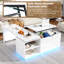 Table basse extensible de 145 à 229 cm (57 à 90 pouces) avec finition brillante, plateau relevable et rangement, rotation à 360°, grande table centrale moderne avec éclairage DEL RVB pour bureau à domicile-1638326477