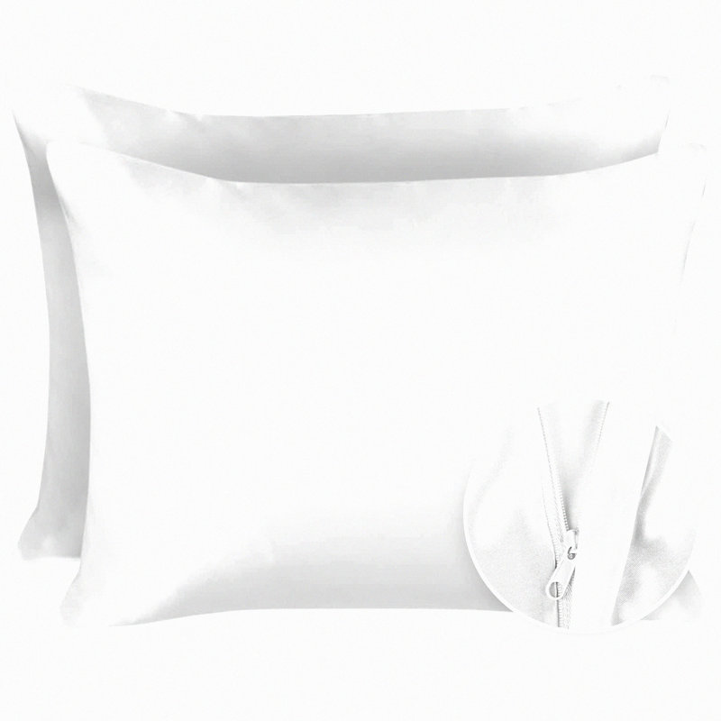 SilkLock Hair-Safe Pillowcase Set - 2 Pack Zippered Pillow Covers - White Pillowcases - Hair Protection Pillow Cases