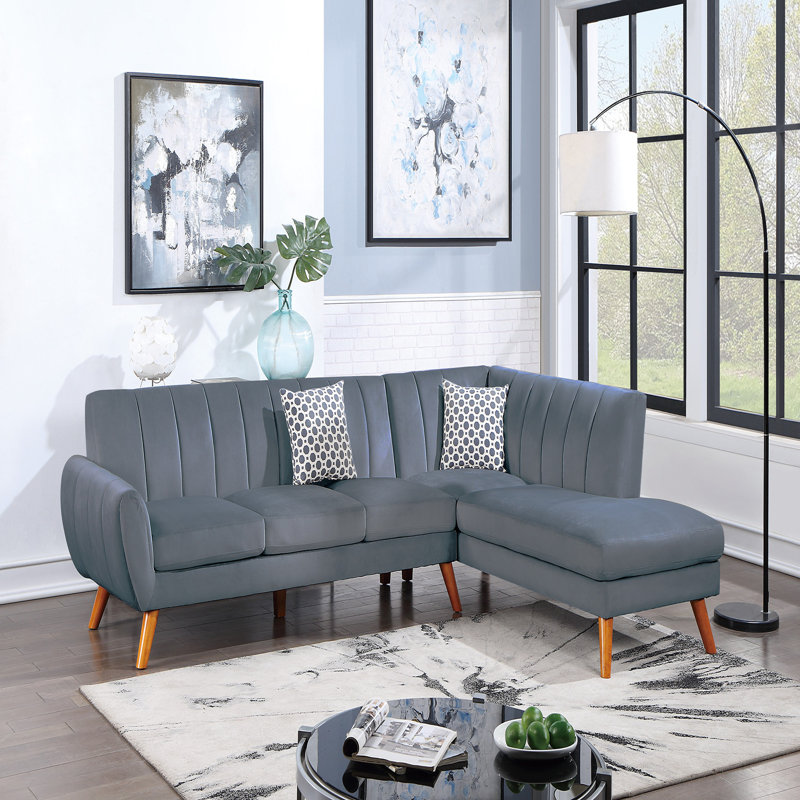 Canapé modulaire contemporain en velours gris foncé de 2 pièces, Velours gris foncé