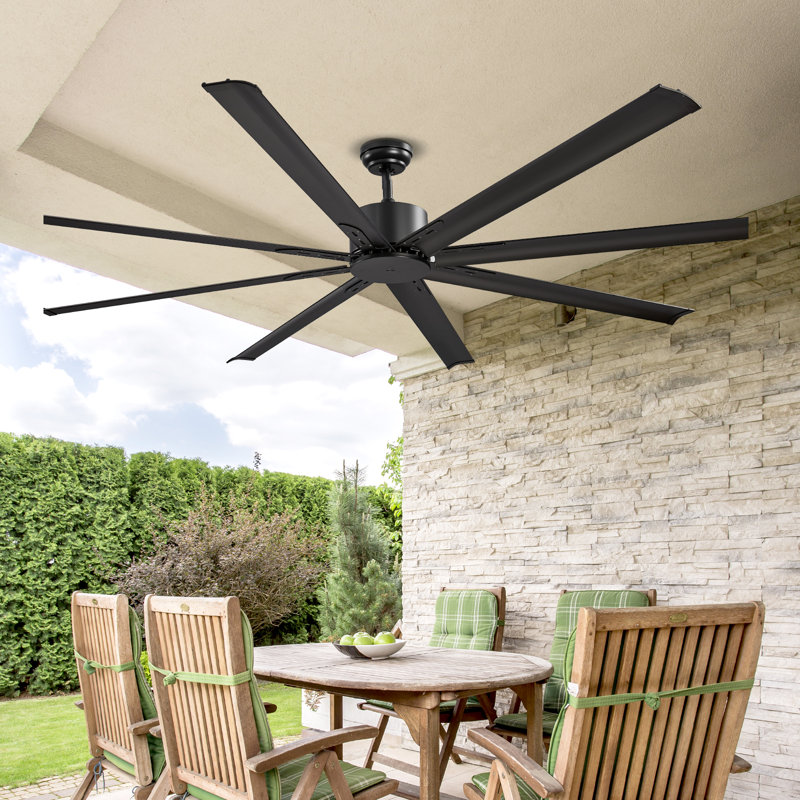 Ventilateur de plafond en aluminium avec moteur CC réversible sans lumière, Noir, 84 po de largeur