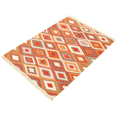 Ecarpetgallery Hand Woven Bold And Colorful Red Wool Kilim 5'3" X 7'7" In Red;orange;gray