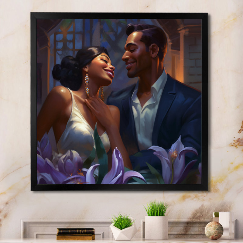 Magnifique couple mexicain amoureux IV - Peinture sur toile, Cadre photo noir, H 16 po x l 16 po x P 1 po