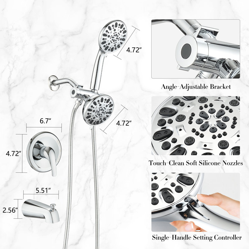 Robinet de baignoire et de douche avec valve brute, Chrome
