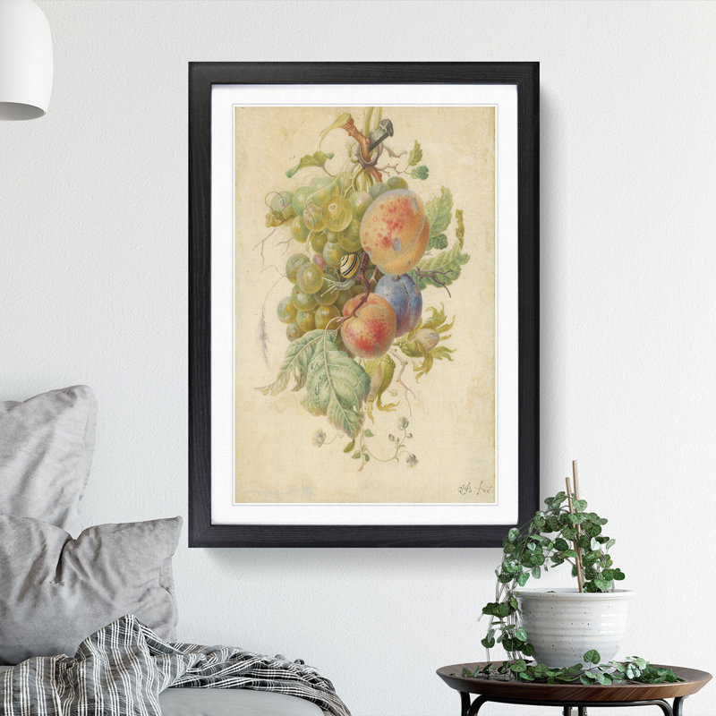 Still Life Fruit by Herman Henstenburgh - Picture Frame Painting, Black, 65cm H x 48cm W x 2cm D