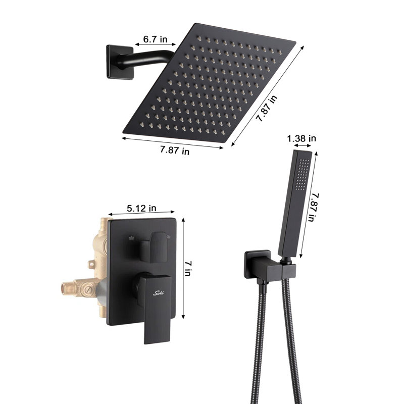 Système de douche complet avec valve brute, Noir mat