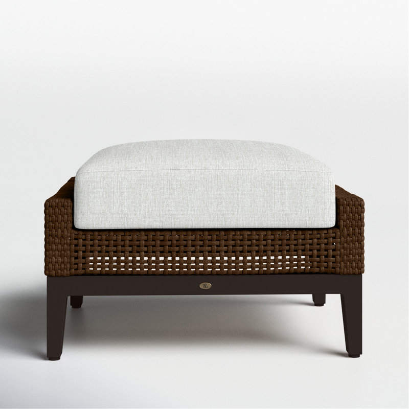 Repose-pieds d'extérieur tissé en osier Peninsule, Pas de passepoil + bourre standard, Perle Bali, Acajou / châtaignier