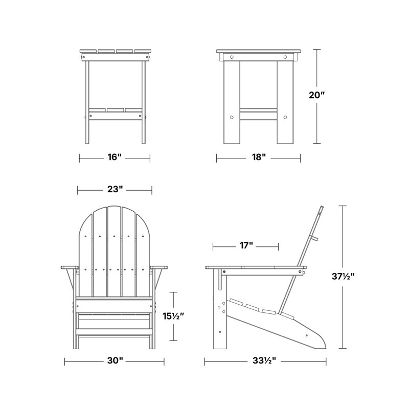 Freedom 3-Piece Traditional Adirondack Set With Side Table, Dark Gray