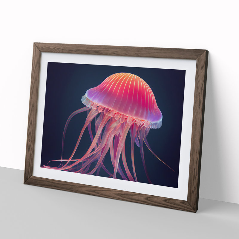 XH1022-6114X Modern Jellyfish - Single Picture Frame Print, 25cm H x 34cm W x 2cm D, Walnut