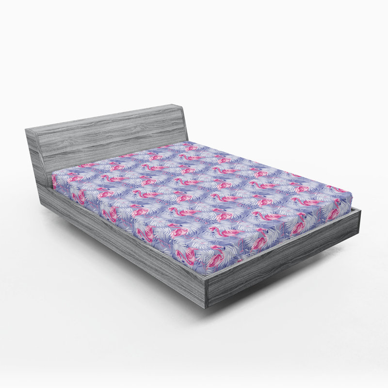 Drap-housse Ambesonne Flamingo feuilles de palmier tropical taille rose pâle et lavande, Drap-housse de taille très grand