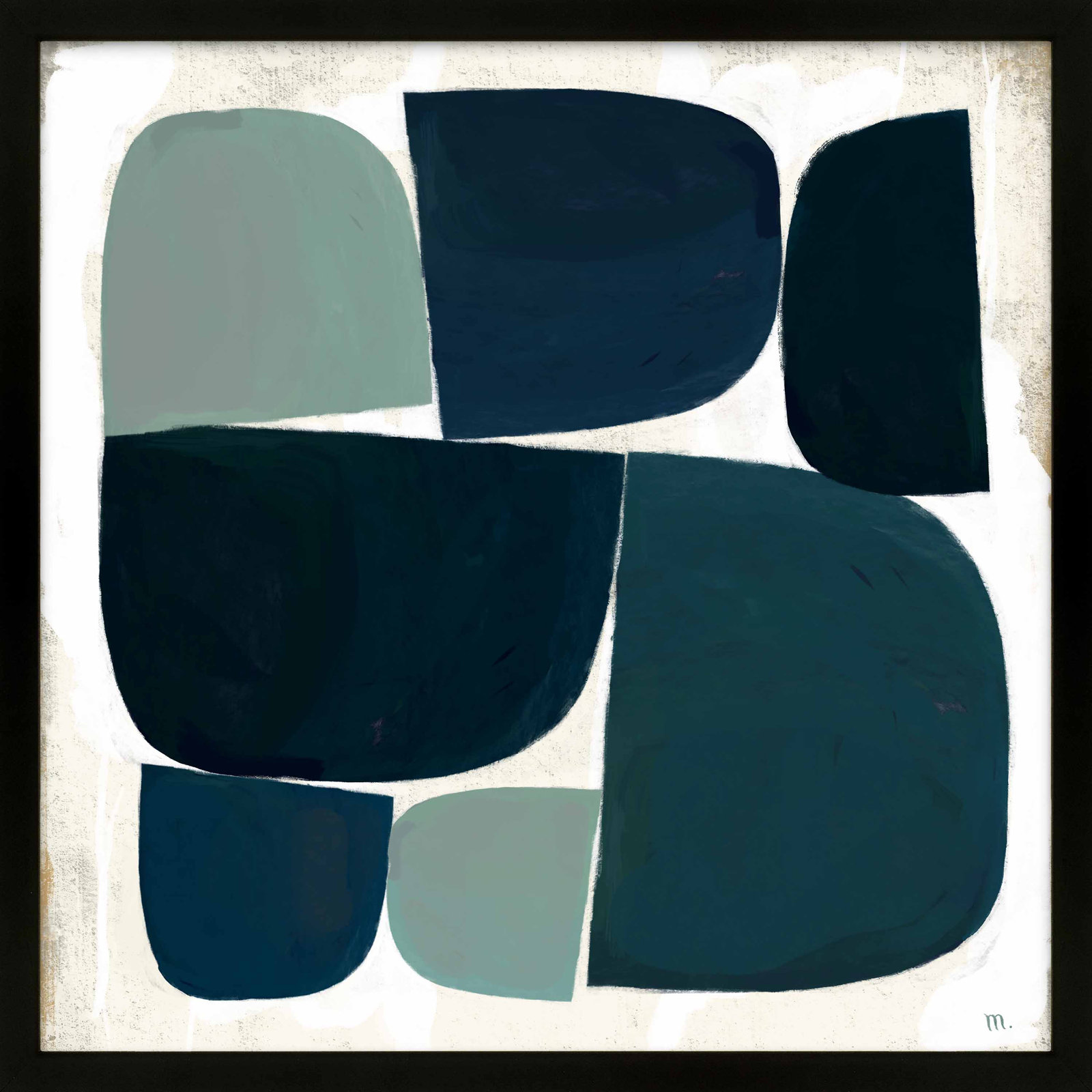 Composizione Di Forme Blue Black With Shadow, 30" H x 30" W x 1.25" D, Black Single Structure Framed Paper