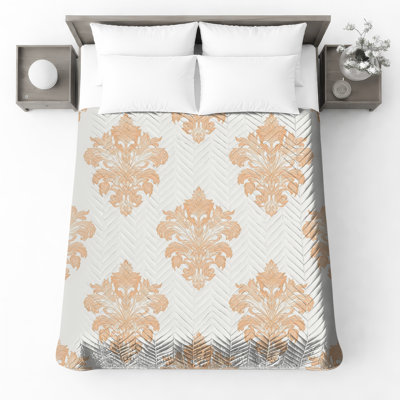 Ornate Floral Damask Quilted Bedspread All Sizes