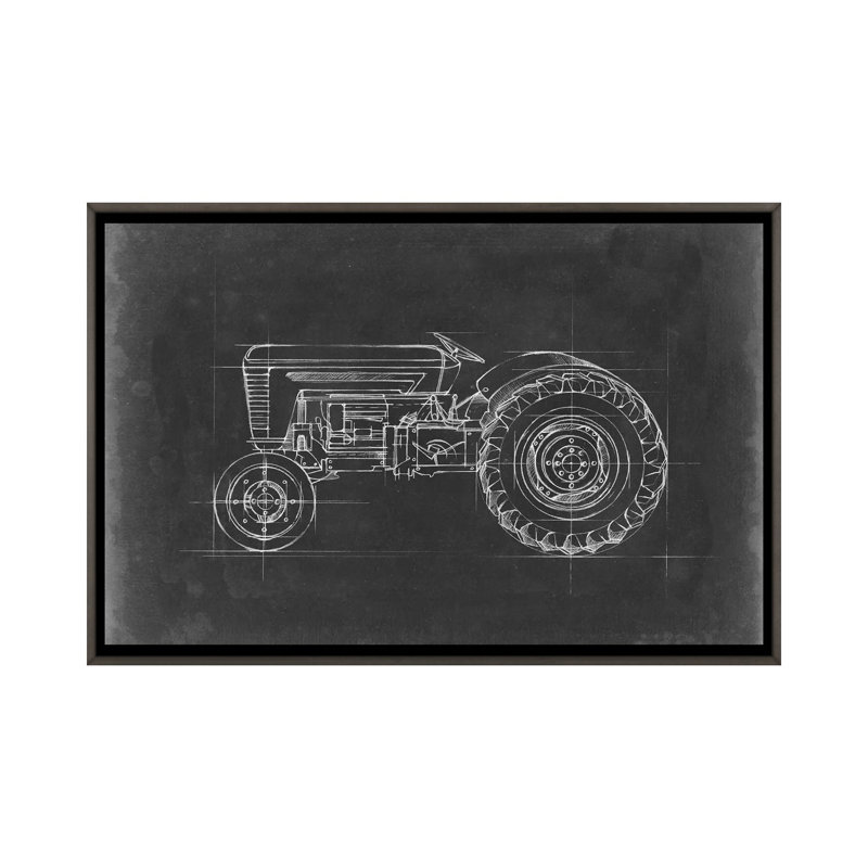 «Tractor Blueprint I» par Ethan Harper - reproduction d'art, H 26 po x l 40 po x 1,5 po, Toile avec cadre gris foncé