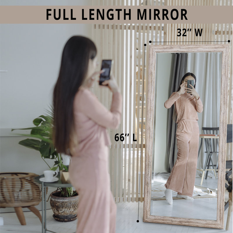 Ruthvik Rectangle Full Length Mirror, Faux Wood Farmhouse Mirror, Floor Mirror