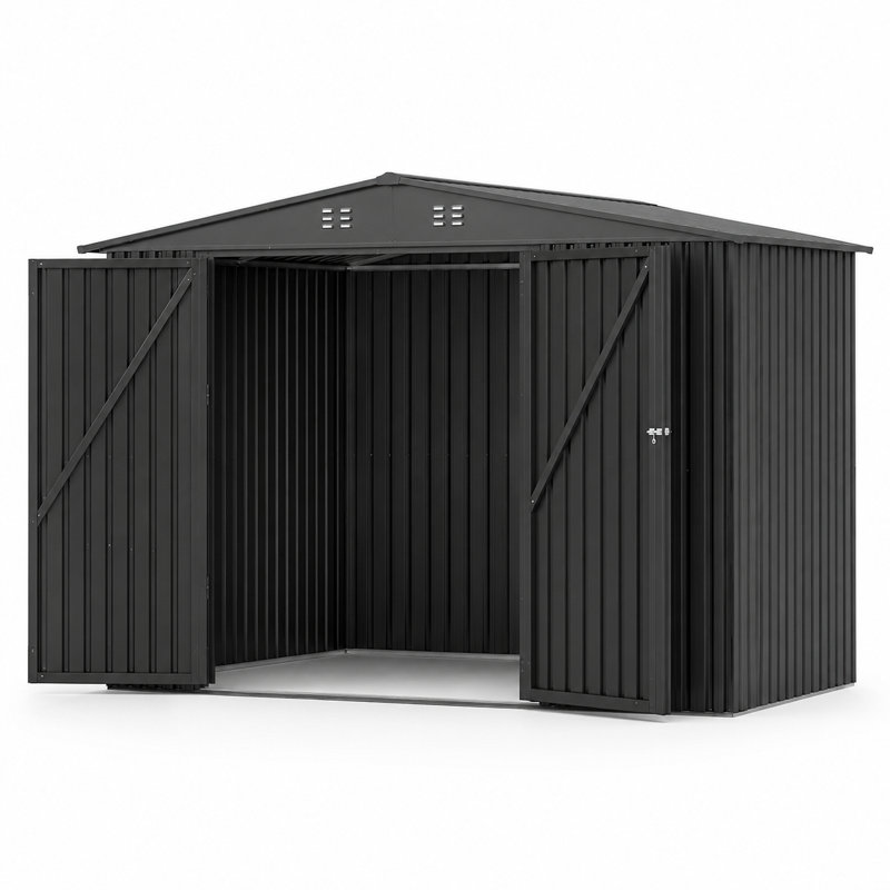 10 ft. x 14 ft. Metal Storage Shed with Lockable Door, Black