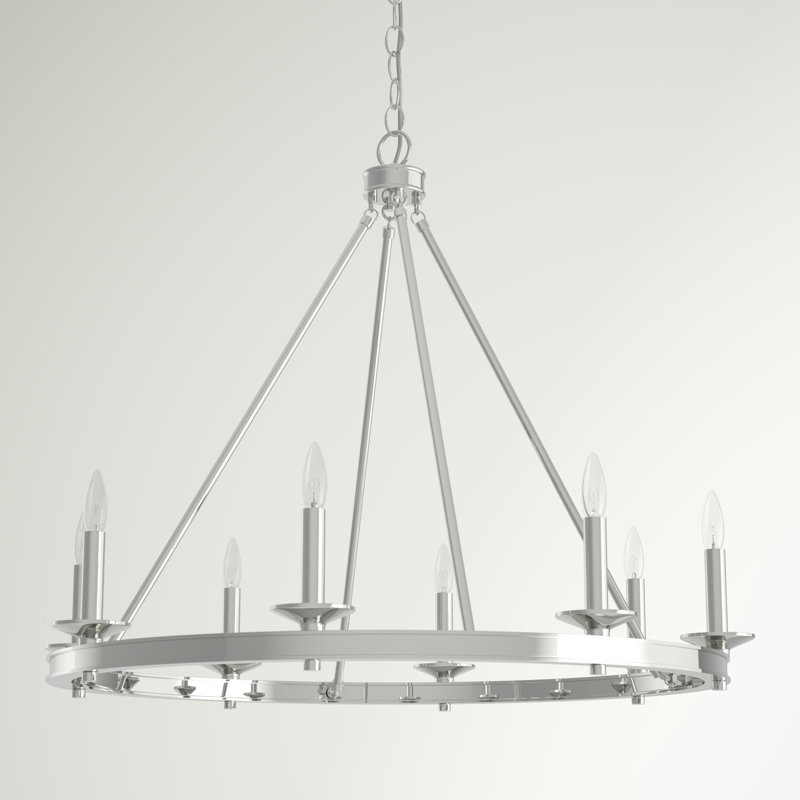8-Light Chandelier, H 23 po x l 25 po x P 25 po, Nickel poli, 6